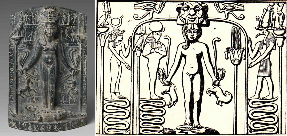 Egyptian God Horus the Child Savior Magical Stelae on Crocodiles Bes